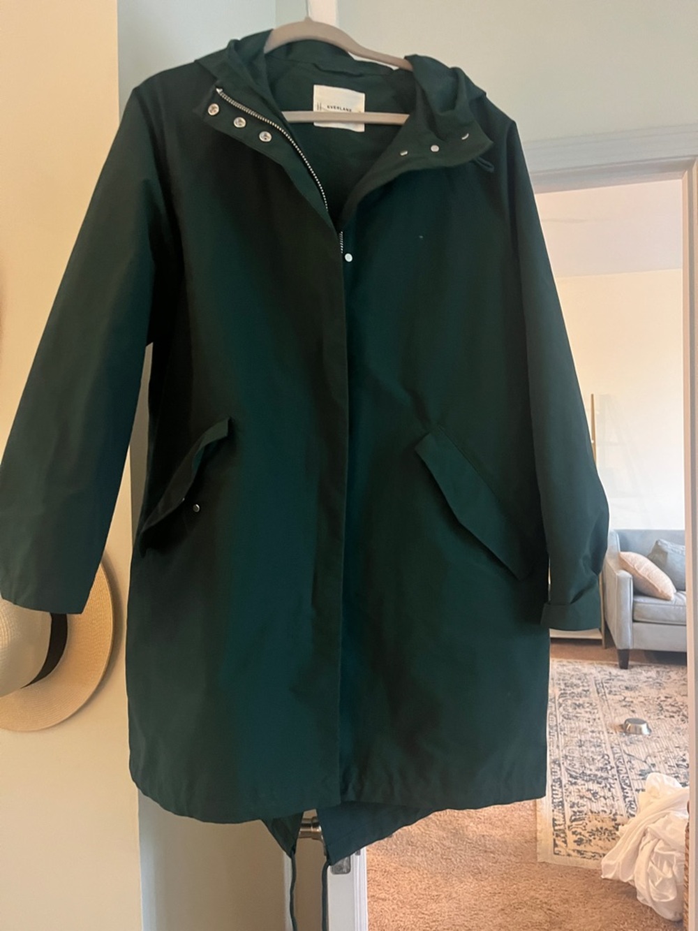 Everlane Dark Green Hooded Raincoat